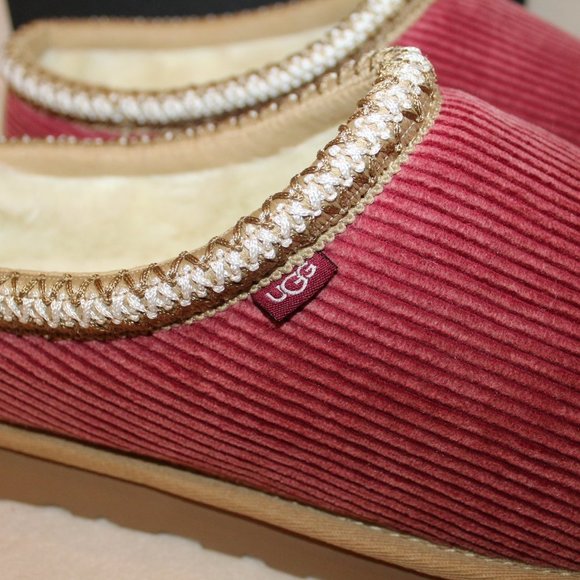 NIB UGG MEN'S TASMAN CORDUROY SLIP ON SHEARLING LINED‎ SLIPPERS RED - Picture 5 of 8